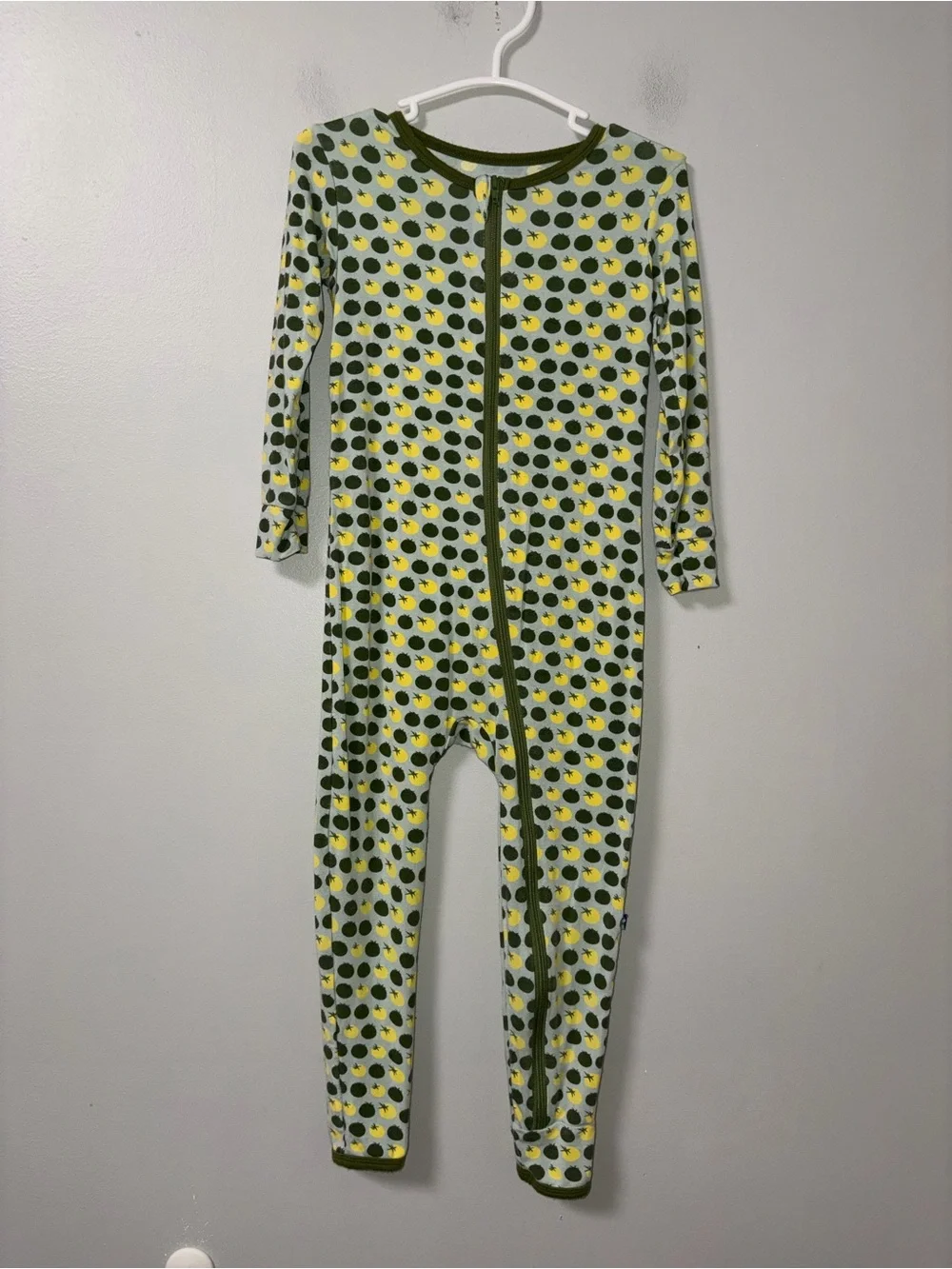 Kickee Pants Aloe Tomatoes Green & Yellow Footless Bamboo Zippy 4T Unisex